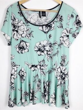 New Directions Mint Green Aqua Peplum Short Sleeve Women’s Large Top Shirt